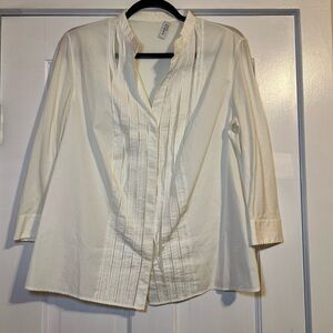AKRIS PUNTO WHITE BUTTON UP PLEATED BLOUSE